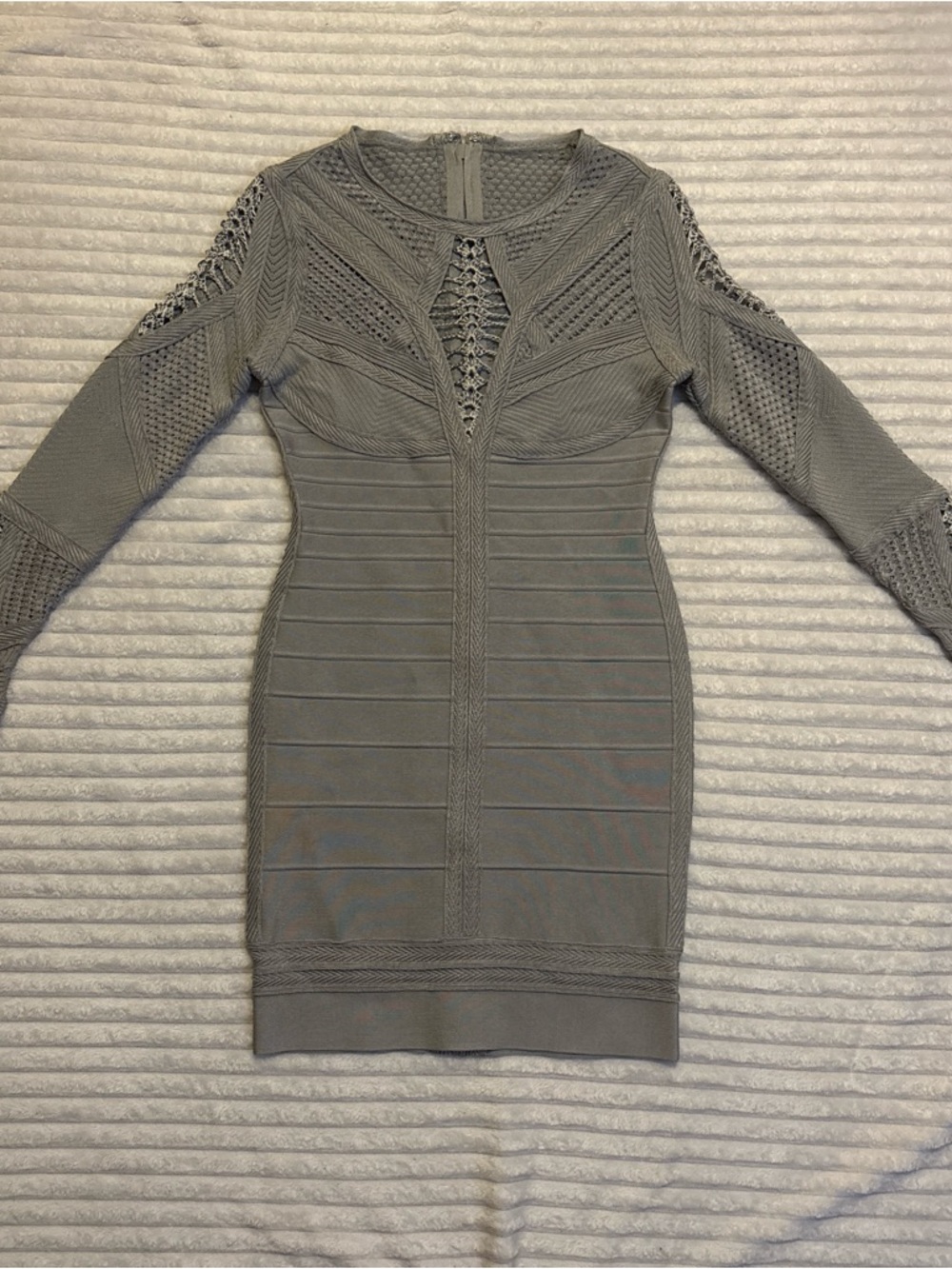 Herve Leger Gray Long-Sleeve Knit Bodycon Dress
